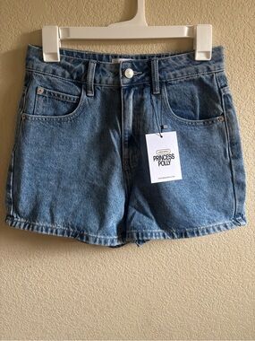 Princess Polly Light Blue High-Rise Denim Shorts